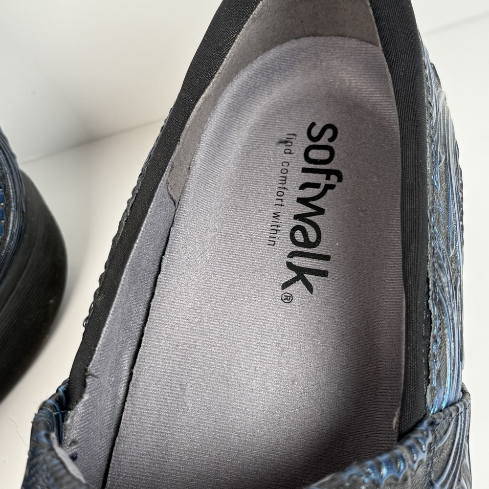 SoftWalk Clogs Blue Black Floral Embossed Nurse Healthcare Chef Women 7.5 - Picture 4 of 8